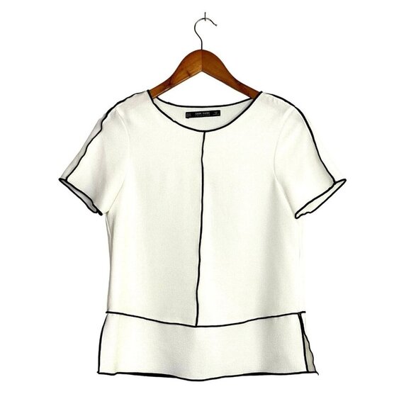 Zara Short Sleeve Contrast Side Slit Lightweight Blouse - Picture 9 of 12